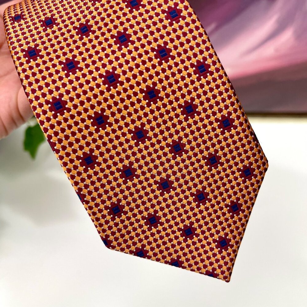 Michael Kors Mens Orange &‎ Red Geometric Pattern Tie - Picture 6 of 9