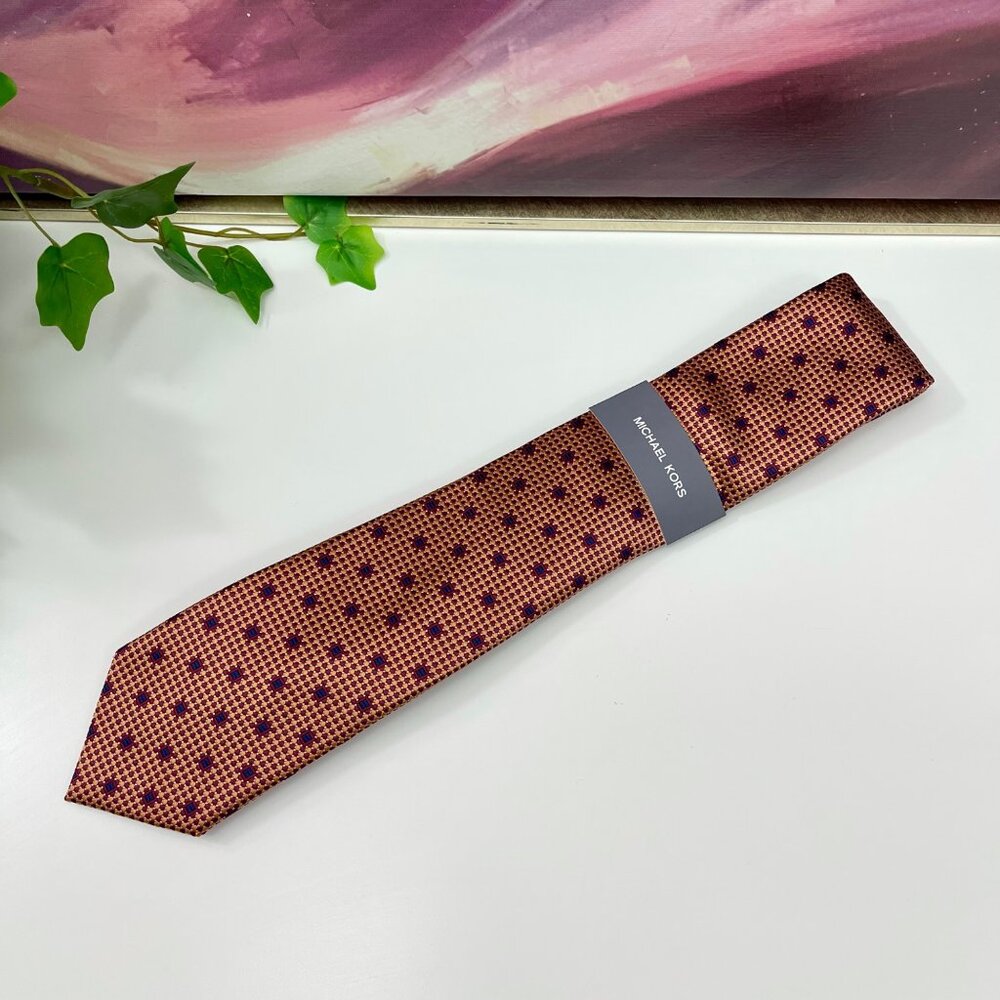 Michael Kors Mens Orange &‎ Red Geometric Pattern Tie - Picture 8 of 9