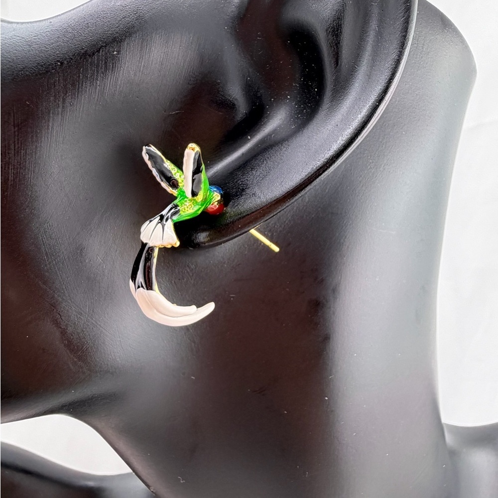 Hummingbird Hoop Earrings with Green and Gold Accents - Picture 10 of 14