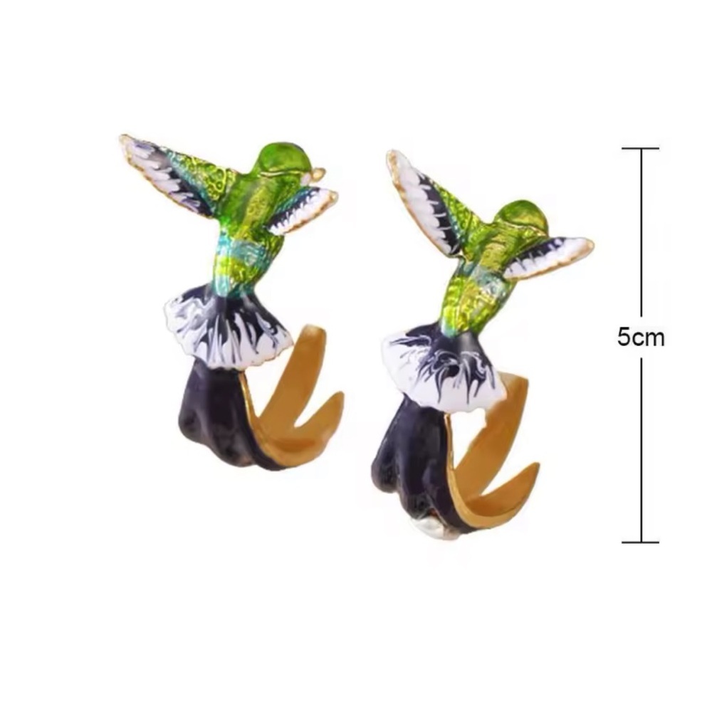 Hummingbird Hoop Earrings with Green and Gold Accents - Picture 12 of 14