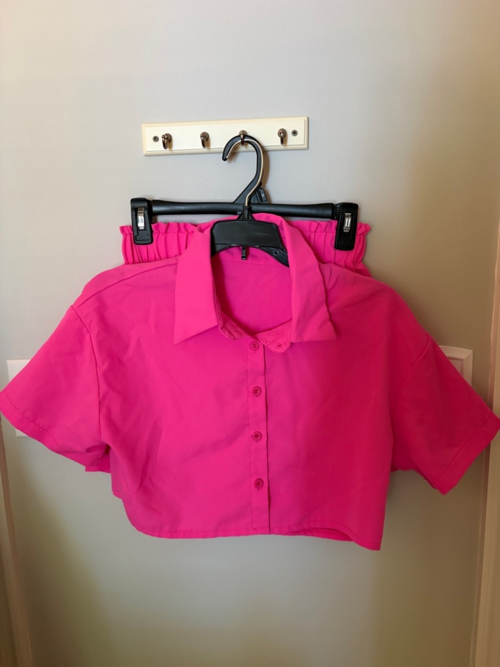 SHEIN Bright Hot Pink Button-Up Set