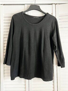 Cut Loose Linen Cotton Jersey 3/4 Sleeve Bias Tee Size XL Black Knit Summer NWT