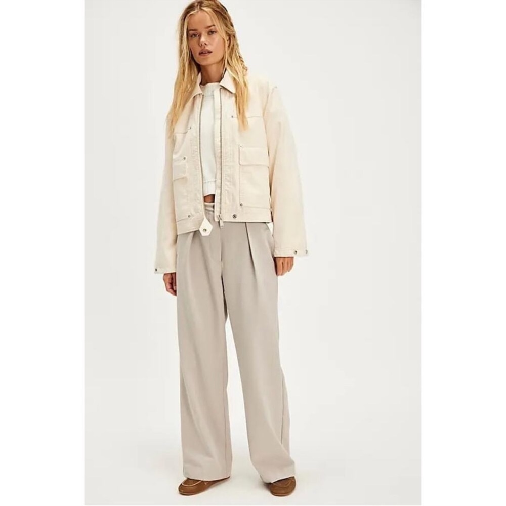 NWOT Free People Tyler Menswear Pleated Wide Leg Trousers in Dove Grey Sz XS