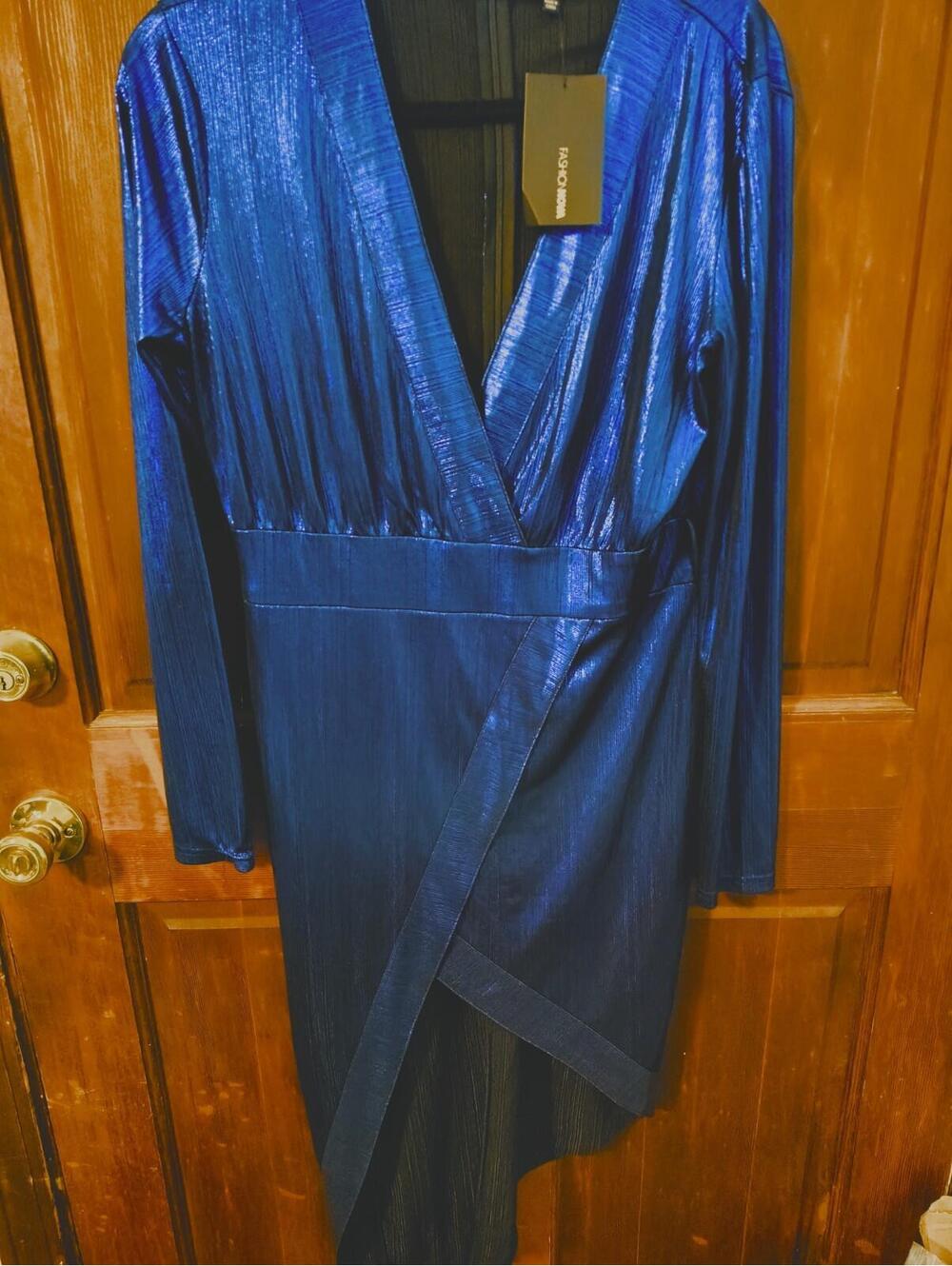 Fashion Nova Wrap Me In Your Arms Dress And Royal Blue Size Extra Large - Picture 2 of 7