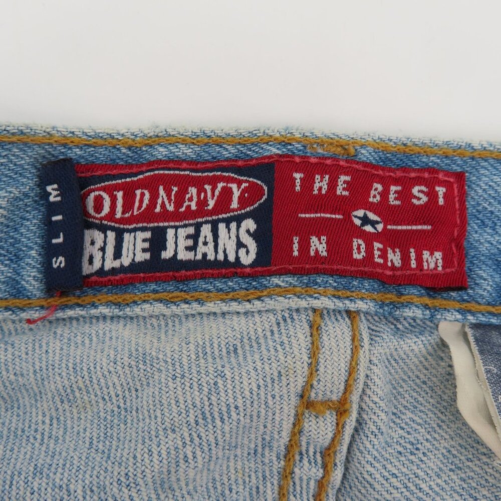 Old Navy Womens 12 Long Slim Light Wash Blue Denim Jeans Straight High Rise VTG - Picture 10 of 14