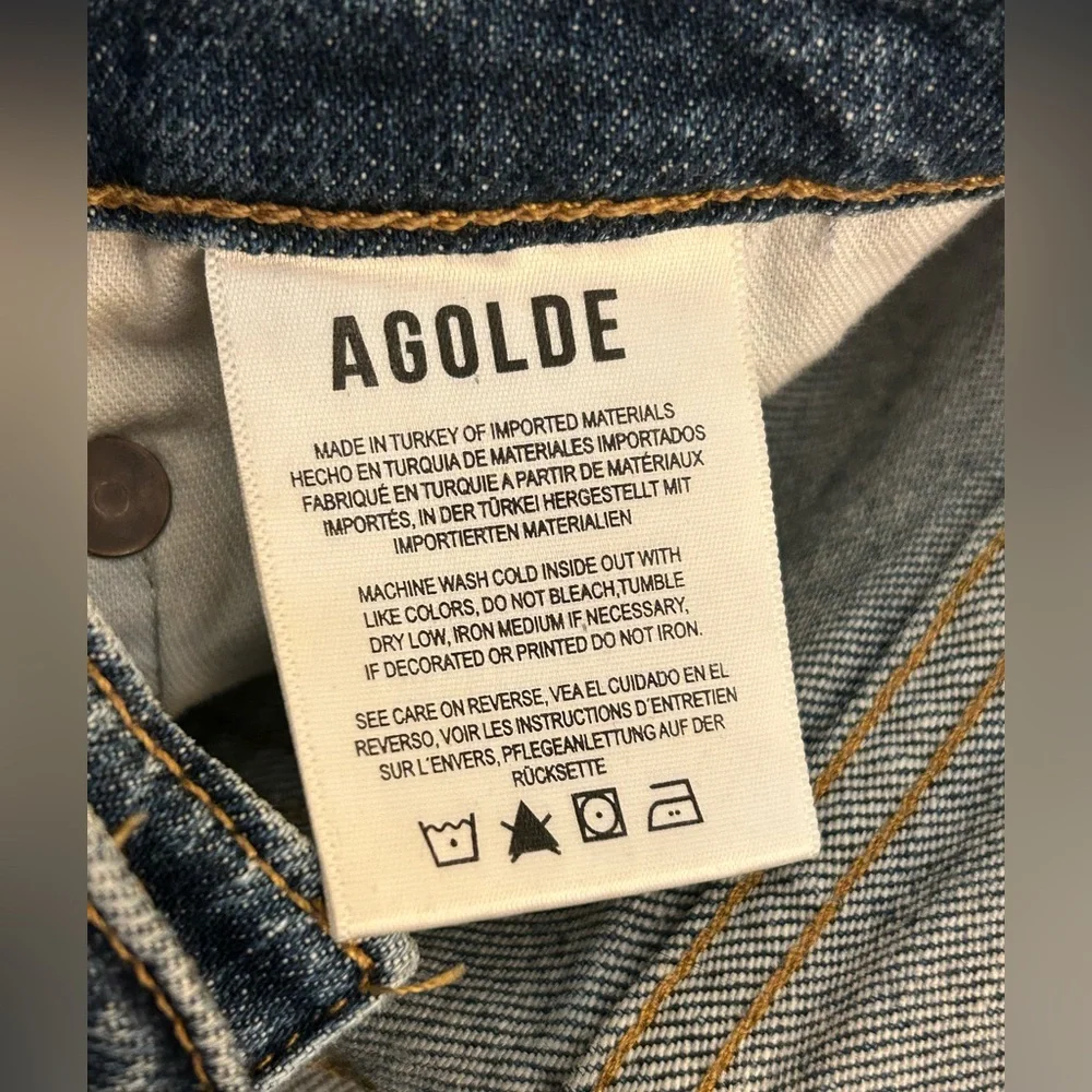 Agolde Riley Crop Raw‎ Hem Button Fly Denim Blue Jeans Size 25 High Rise - Picture 7 of 8