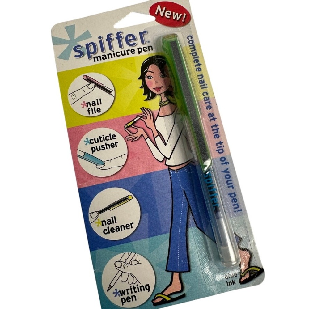 Spiffer Manicure Pen Nail File Cuticle Pusher Cleaner Writing Blue Ink New‎