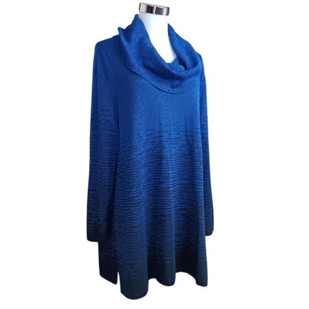 CATHERINES Cowl Long Tunic Sweater‎ 2X Flowy Very Soft Sparkly Royal Blue Black