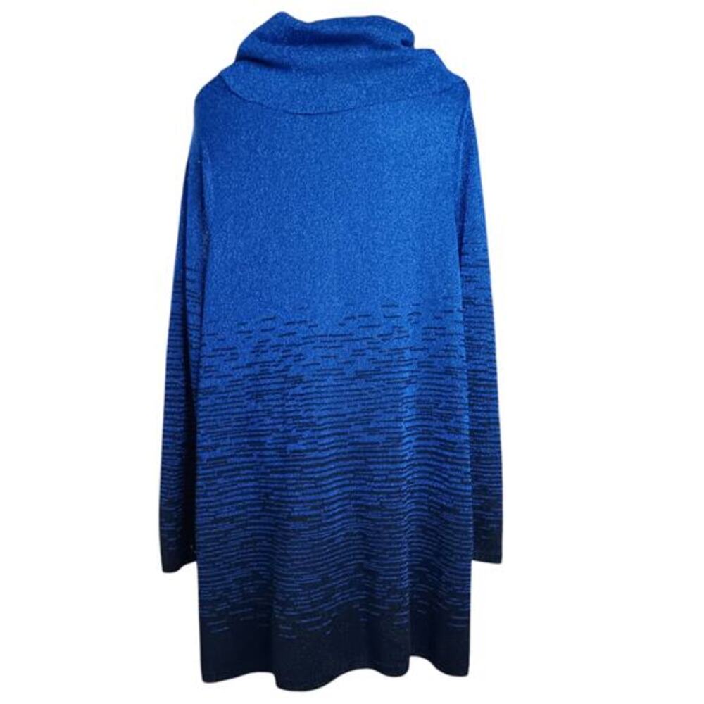 CATHERINES Cowl Long Tunic Sweater 2X Flowy Very Soft Sparkly Royal Blue Black - Picture 2 of 9