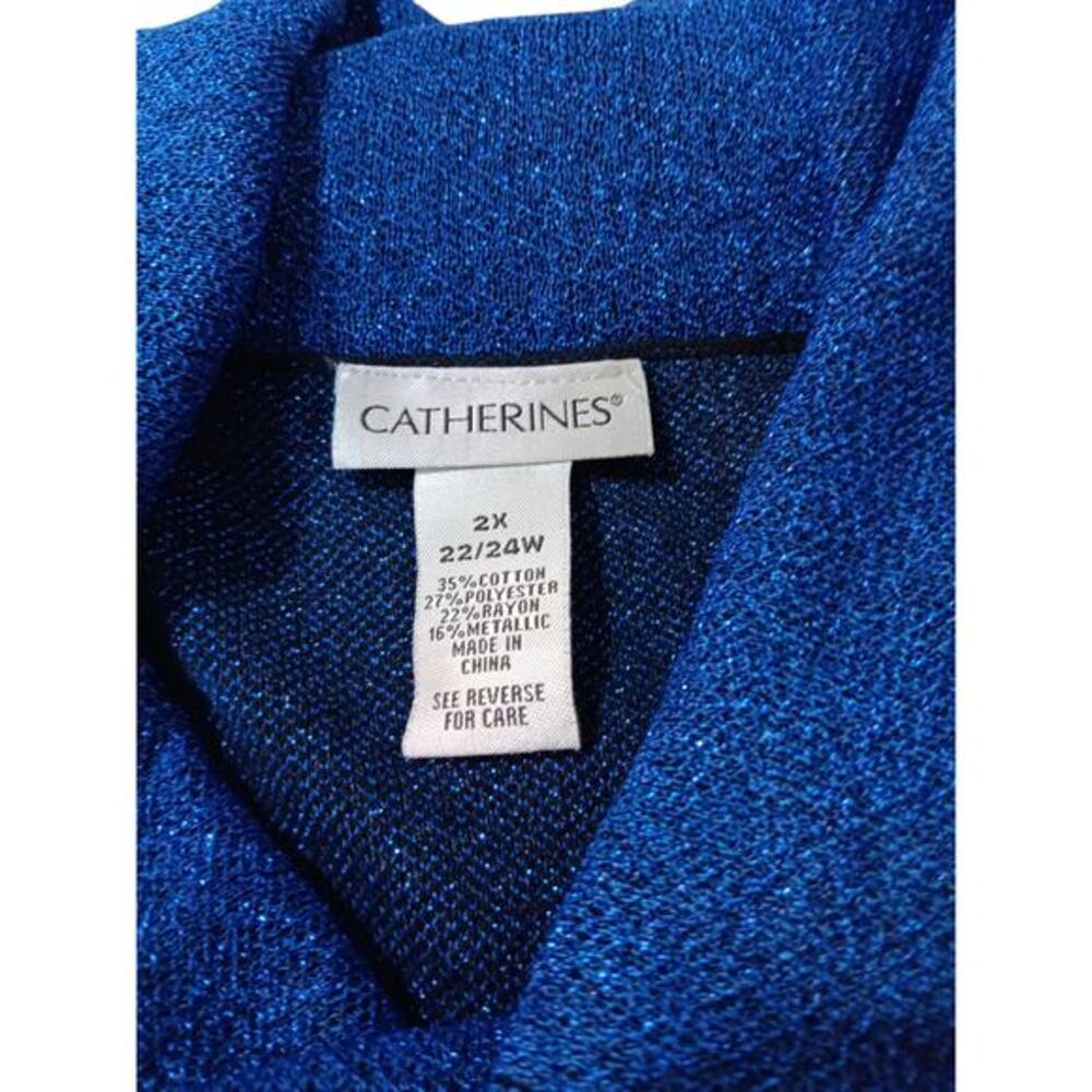 CATHERINES Cowl Long Tunic Sweater 2X Flowy Very Soft Sparkly Royal Blue Black - Picture 3 of 9