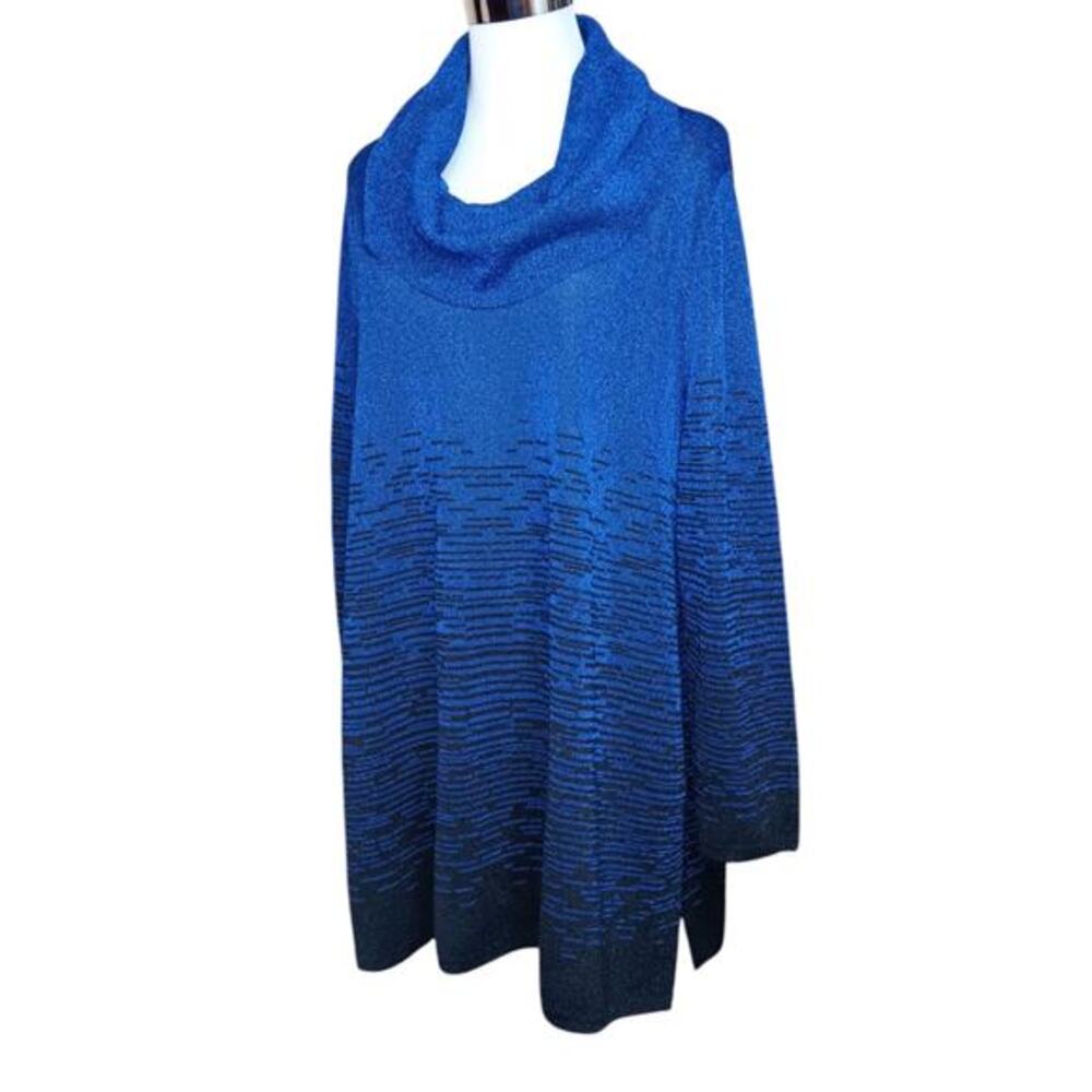 CATHERINES Cowl Long Tunic Sweater 2X Flowy Very Soft Sparkly Royal Blue Black - Picture 5 of 9