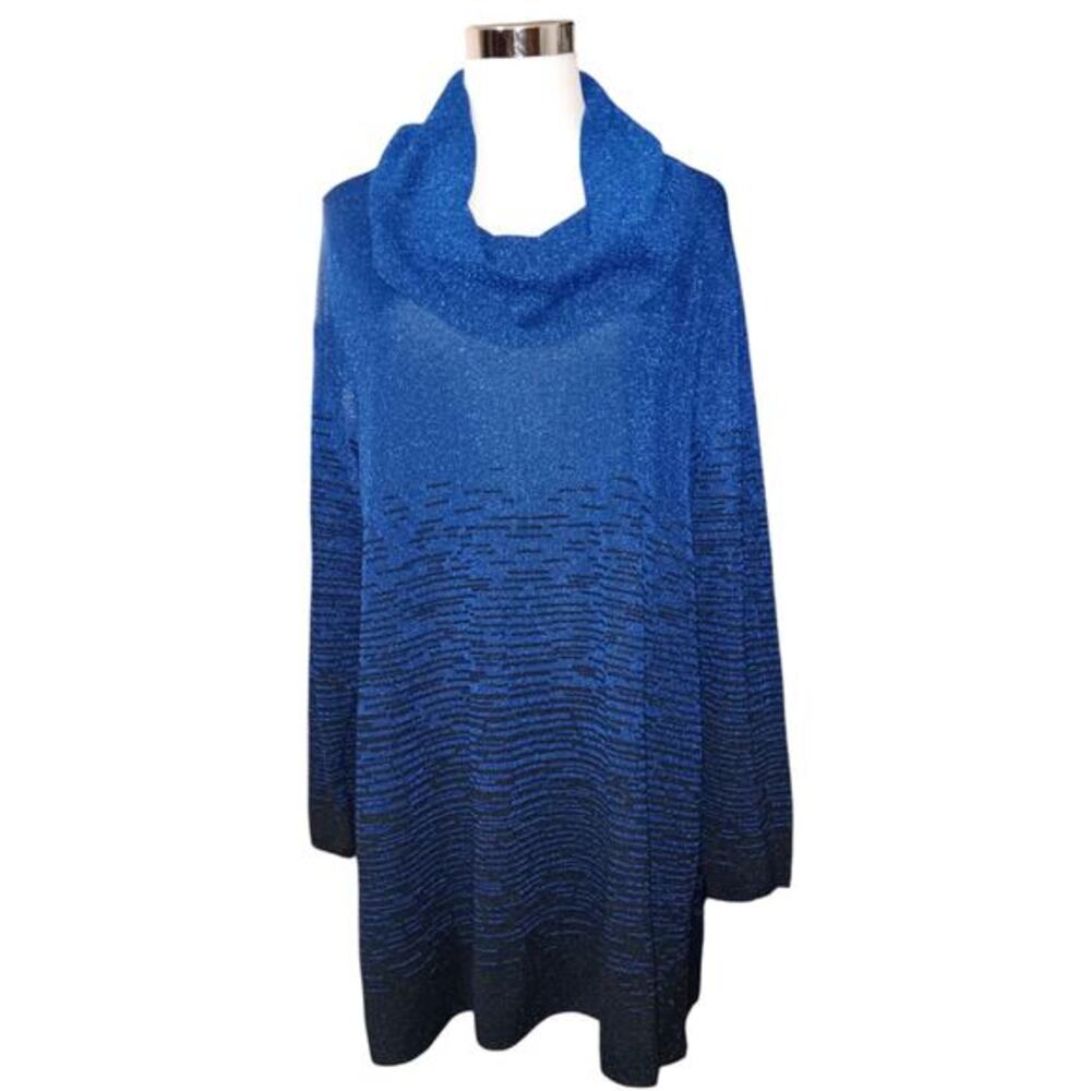 CATHERINES Cowl Long Tunic Sweater 2X Flowy Very Soft Sparkly Royal Blue Black - Picture 7 of 9