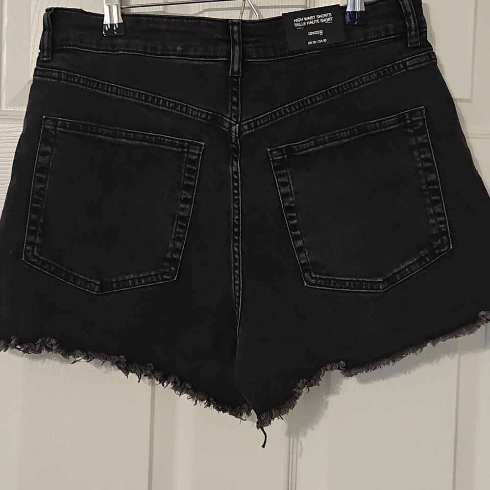 Divided Black Jean Shorts High-Waisted Frayed Hem - Picture 2 of 3