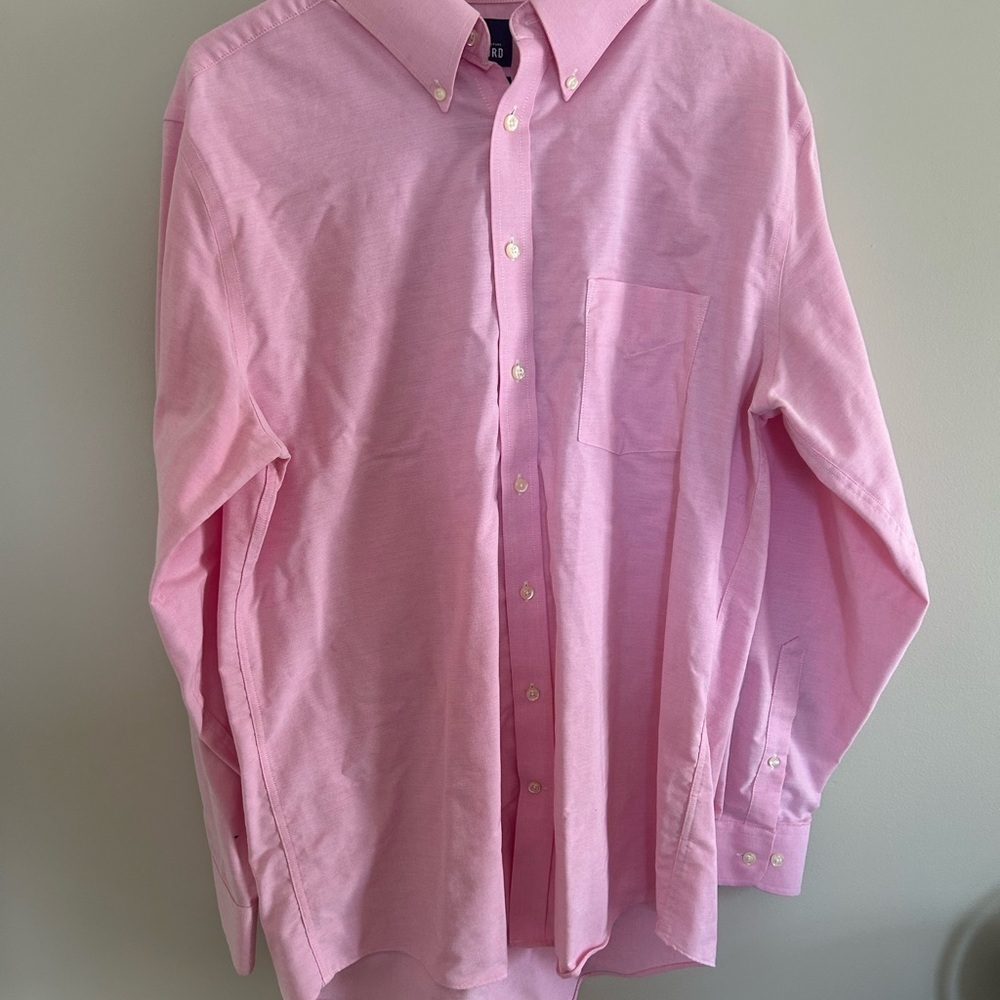 Stafford Men’s Wrinkle-Free Oxford Shirt | Size 16 (34/35) | Pink | Regular Fit
