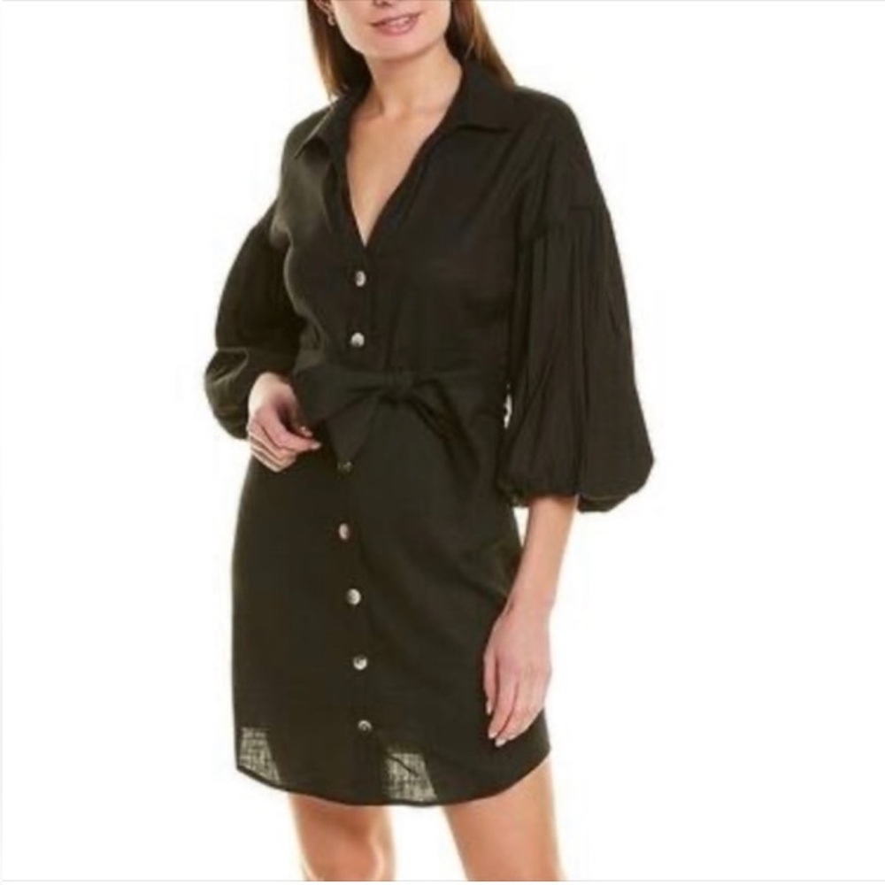 ❄️Veronica Beard Black Tie Front Shirt Dress linen