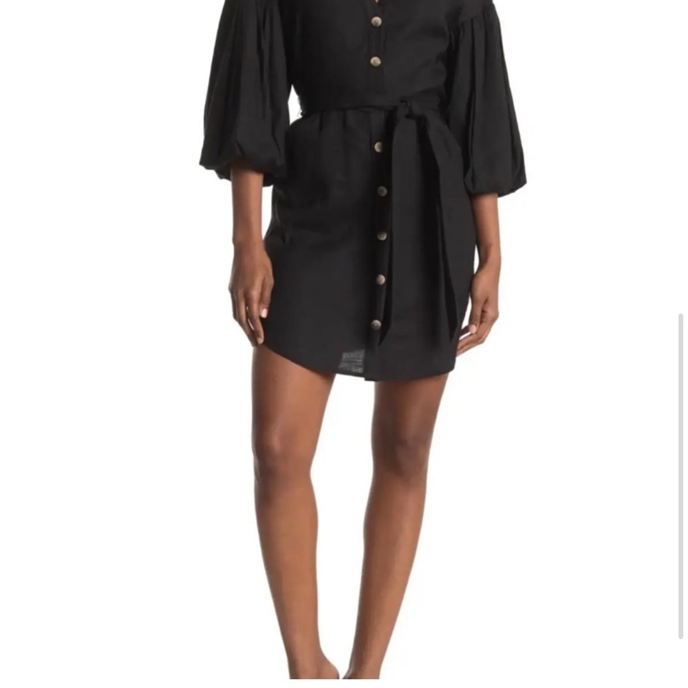 ❄️Veronica Beard Black Tie Front Shirt Dress linen - Picture 3 of 5