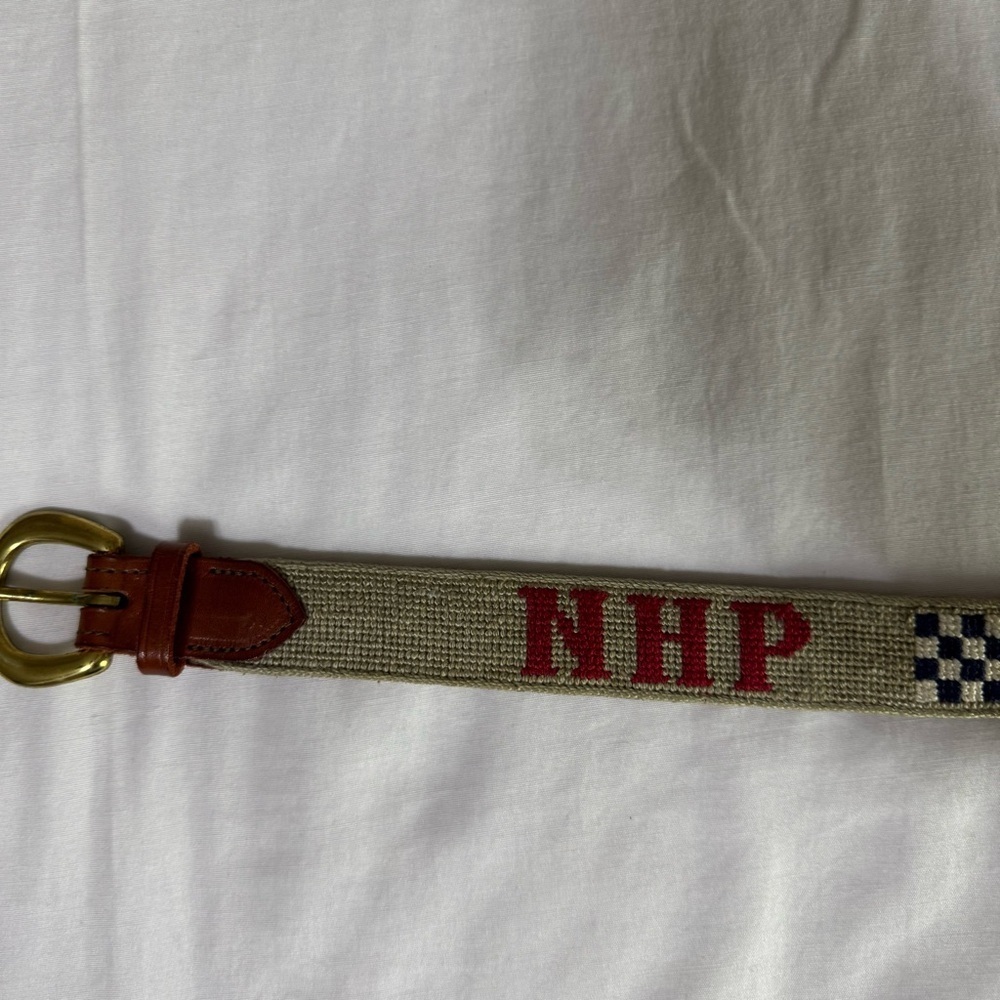Hand Stitched Needlepoint & Leather NAUTICAL FLAGS Size 29 Beige Initials NHP - Picture 4 of 4