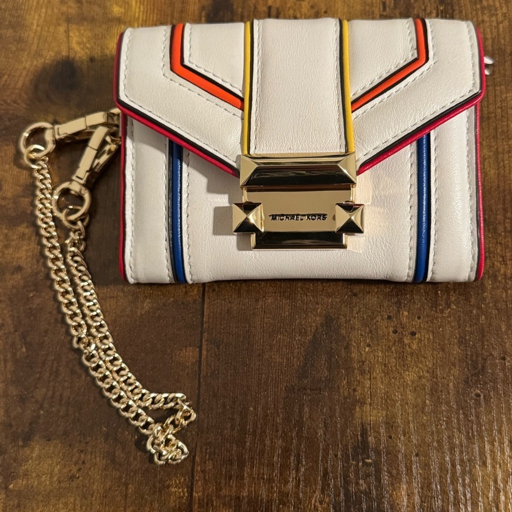 MICHAEL Michael Kors Whitney Small Rainbow Quilted Leather Chain Wallet.