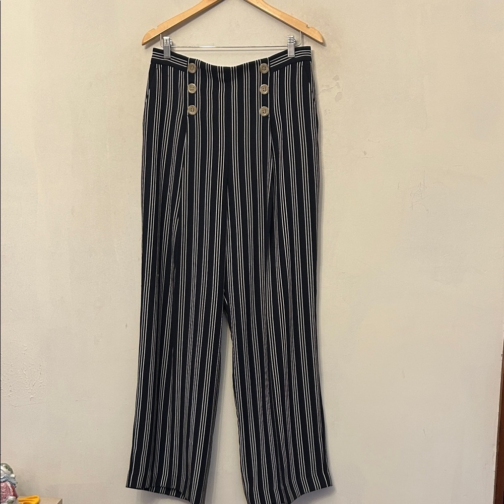 Ann Taylor Blue and White Striped Wide Leg Pants Size 10 EUC