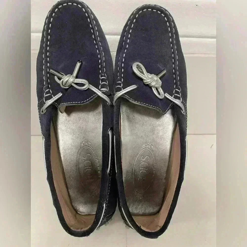TODS Navy Blue Suede Driving Loafers - Picture 2 of 11