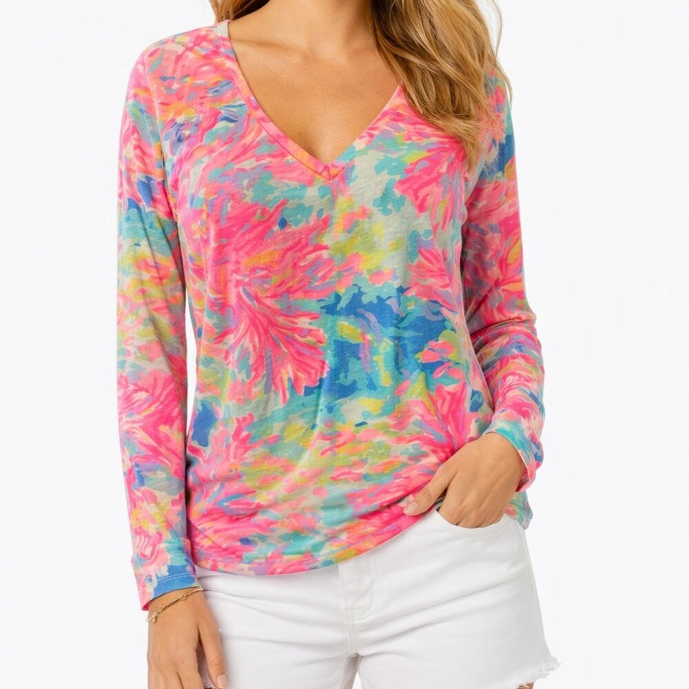 Lilly Pulitzer Luxletic Women’s XS Shirt Pink Multi-Color, Long Sleeve, Cotton L