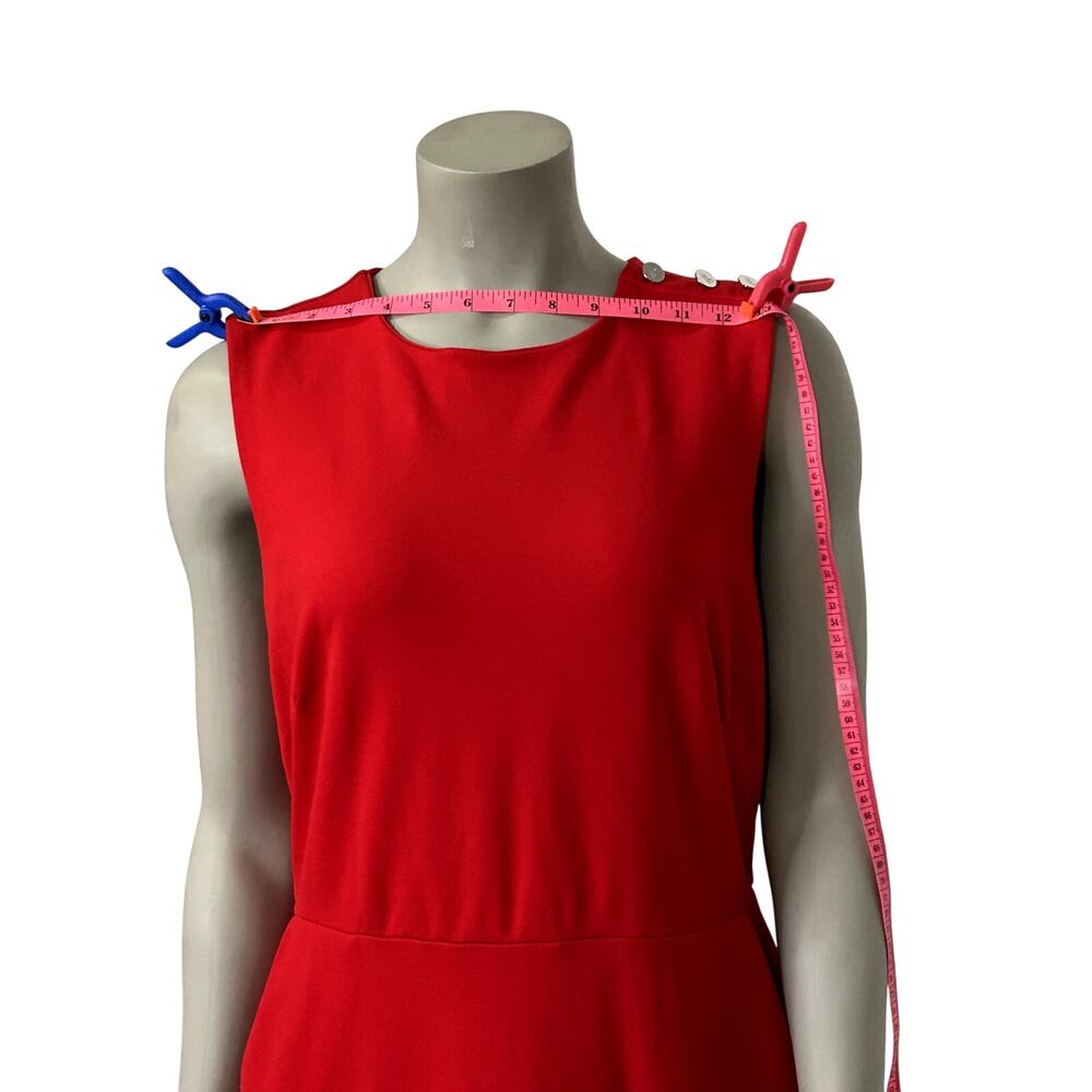 Lauren Ralph Lauren Red Sleeveless Sheath Dress with Silver Button Details - Picture 6 of 8