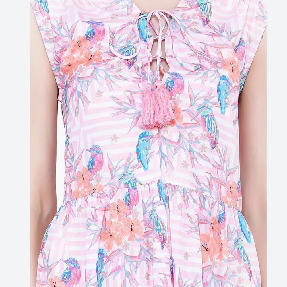 NWT AMERICA & BEYOND Hummingbird Print Maxi Dress M - Picture 3 of 13