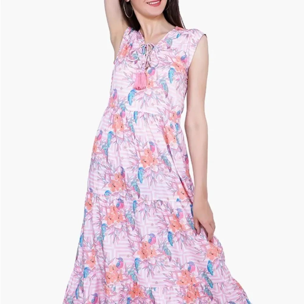 NWT AMERICA & BEYOND Hummingbird Print Maxi Dress M - Picture 2 of 13