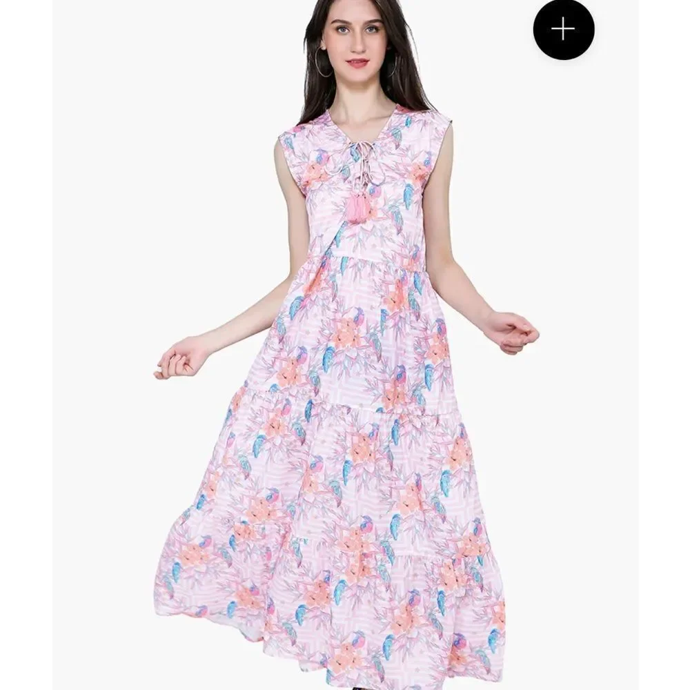 NWT AMERICA & BEYOND Hummingbird Print Maxi Dress M - Picture 1 of 13