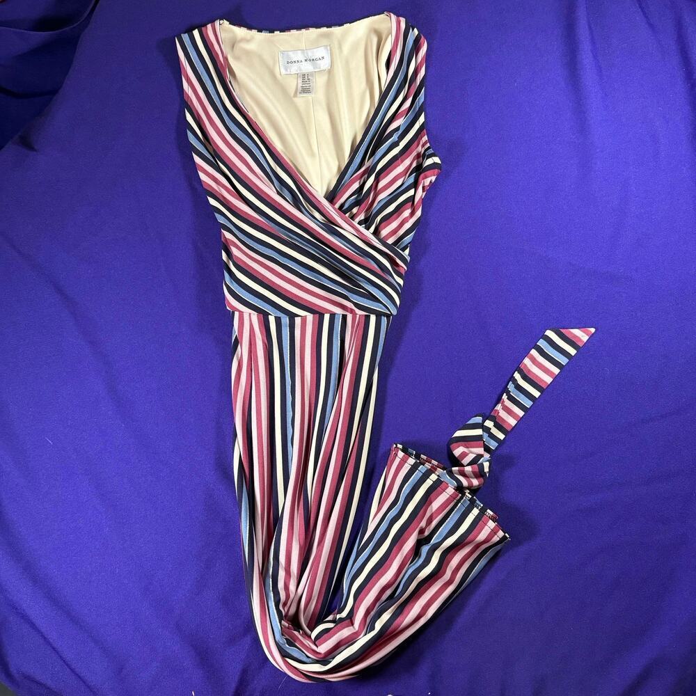 Donna Morgan sleeveless size 2 multicolor stripped dress midi length