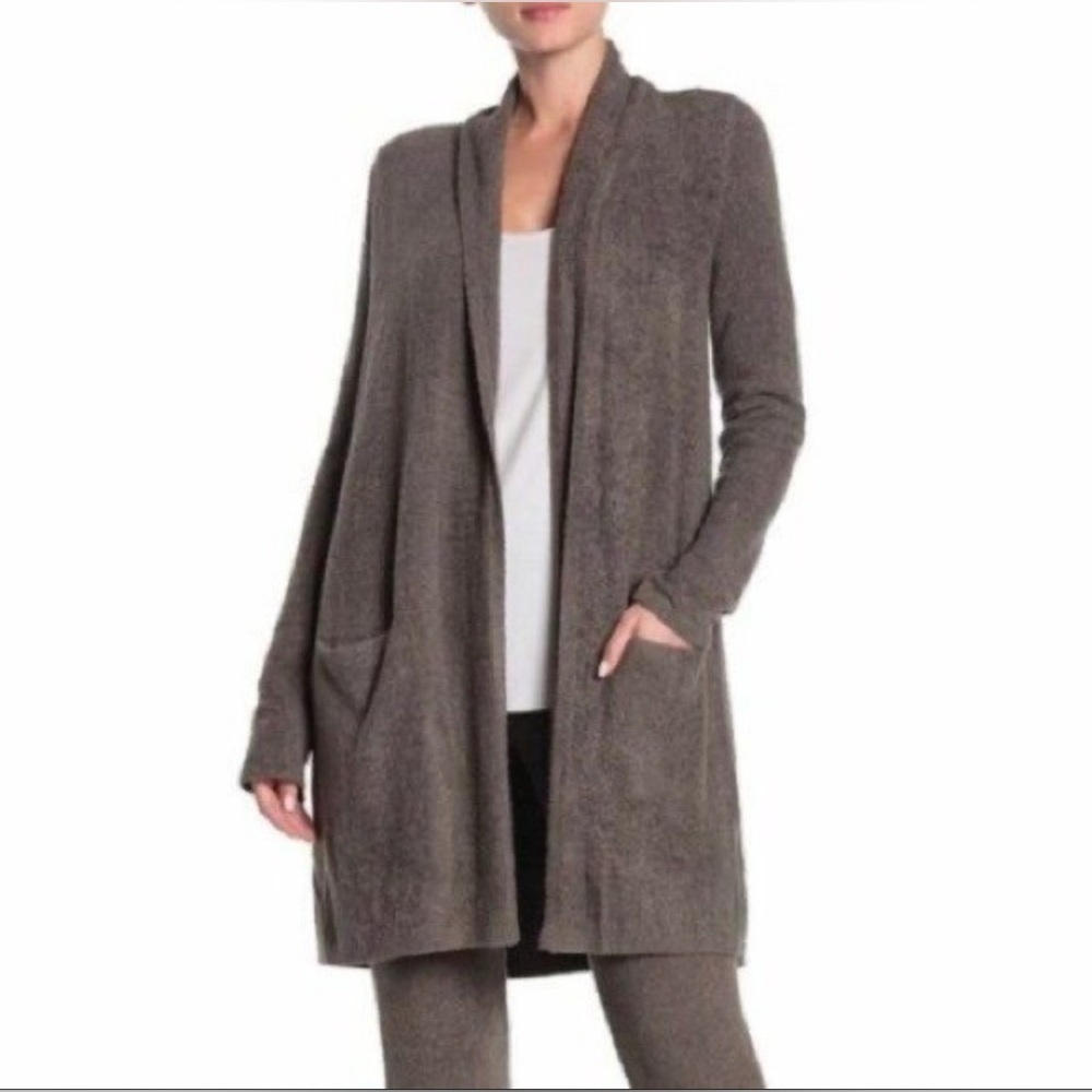 Barefoot Dreams Bamboo Chic Lite gray pocketed soft open Cardigan, Size Medium