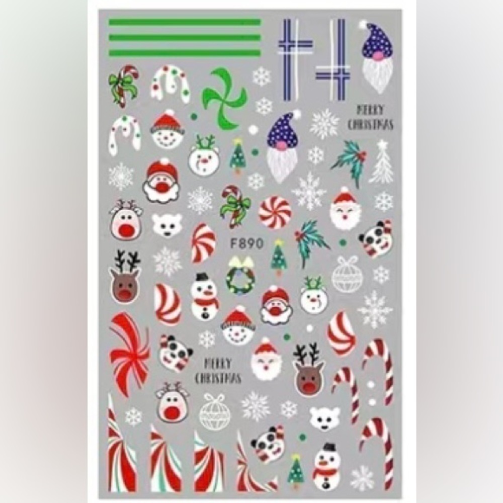 Christmas Themed Nail Wraps Stickers Santa Gnomes Peppermint Reindeer - Picture 2 of 2