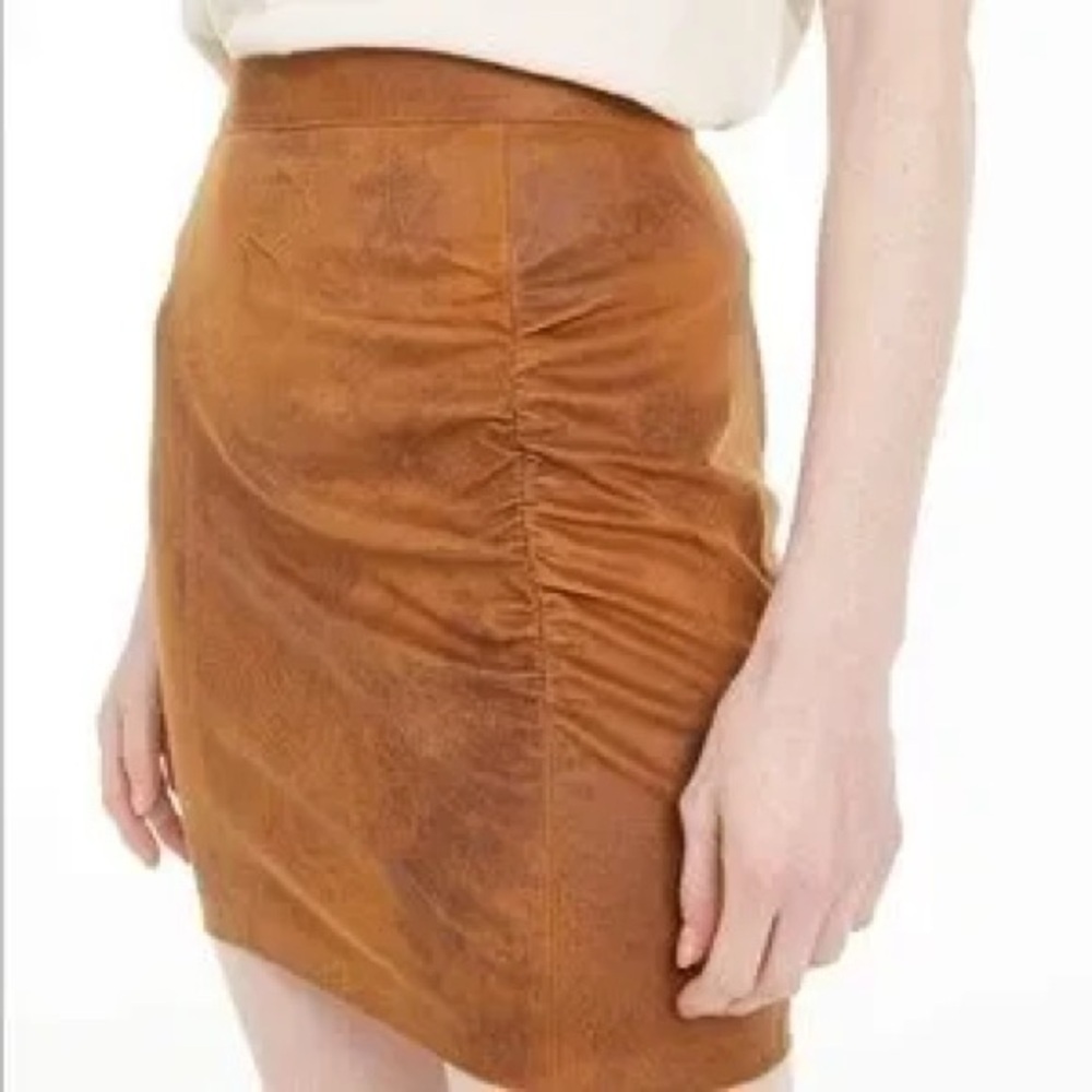 Free People Faux Suede Ruched Mini Skirt Brown Size Small (OB11011915) - Picture 7 of 7