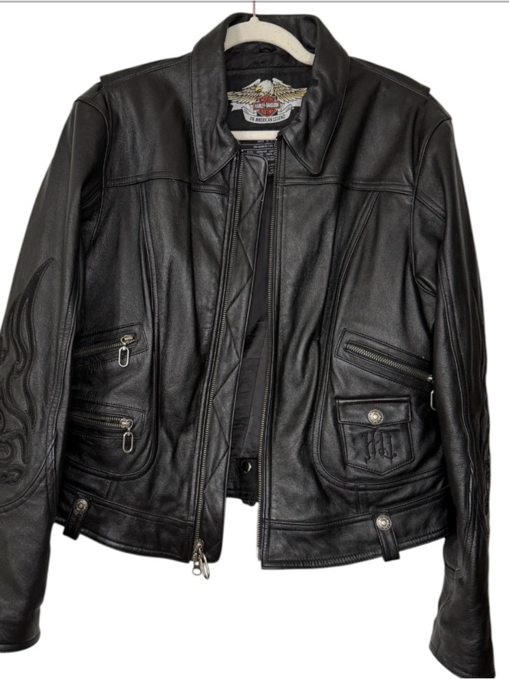 Harley-Davidson Women’s Black Leather Jacket with Embroidered Details
