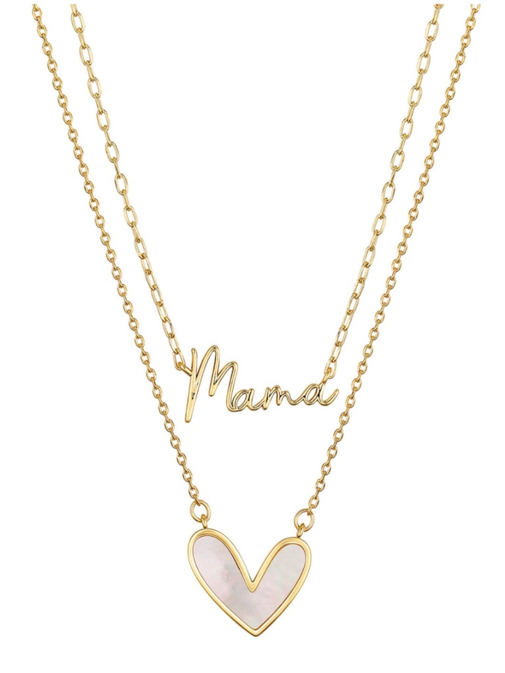 Unwritten Mother of Pearl Heart "Mama" Layered Pendant Necklace Set