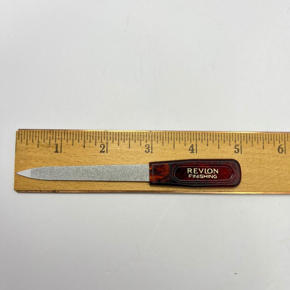 Vtg Revlon Brown Metal Nail File 5" Shaping Finish Tortoise Shell 80s 90s Retro - Picture 9 of 9