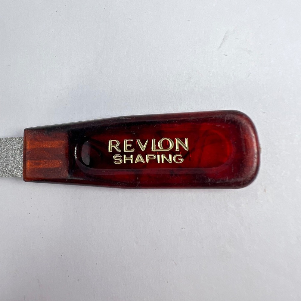 Vtg Revlon Brown Metal Nail File 5" Shaping Finish Tortoise Shell 80s 90s Retro - Picture 2 of 9