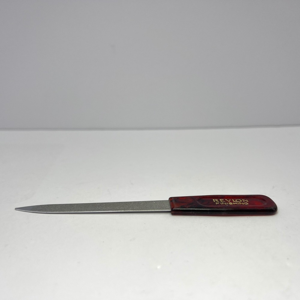 Vtg Revlon Brown Metal Nail File 5" Shaping Finish Tortoise Shell 80s 90s Retro - Picture 7 of 9