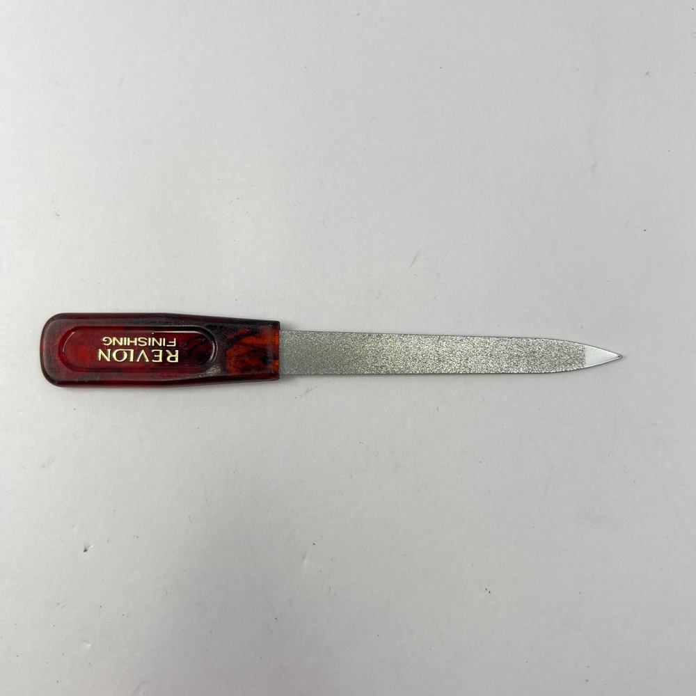 Vtg Revlon Brown Metal Nail File 5" Shaping Finish Tortoise Shell 80s 90s Retro - Picture 5 of 9