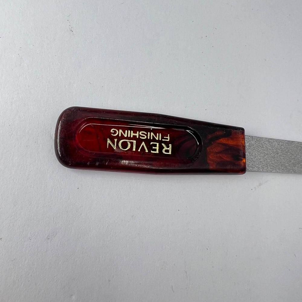 Vtg Revlon Brown Metal Nail File 5" Shaping Finish Tortoise Shell 80s 90s Retro - Picture 4 of 9