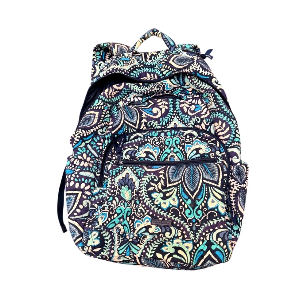 Vera Bradley Blue Island Medallion Cotton Large Campus Backpack Bag‎