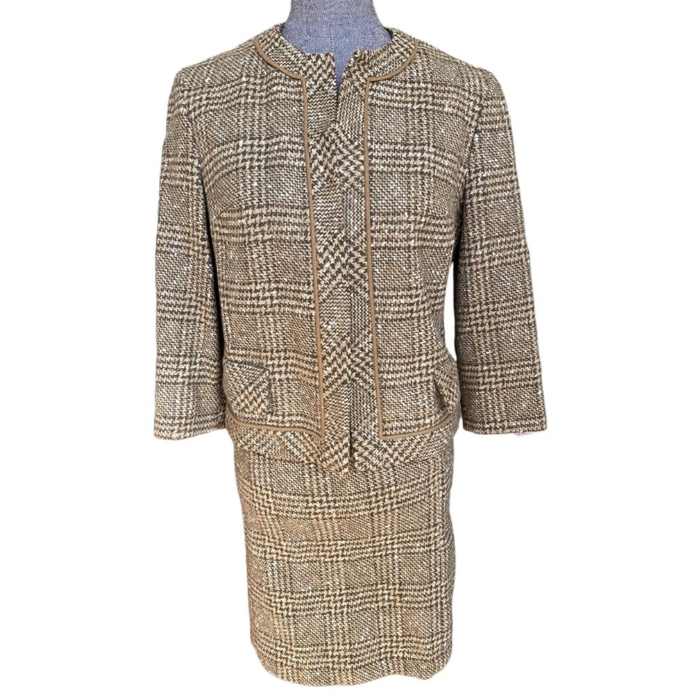 Pendleton Wool Suit‎ Brown Tan Tweed Blazer Skirt Vintage Size 12