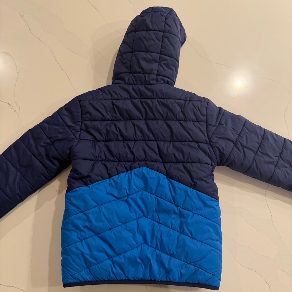 Eddie Bauer Kids XS 5/6 Blue Puffer Jacket Sherpa Lined Hooded Quilted Coat - Picture 6 of 6