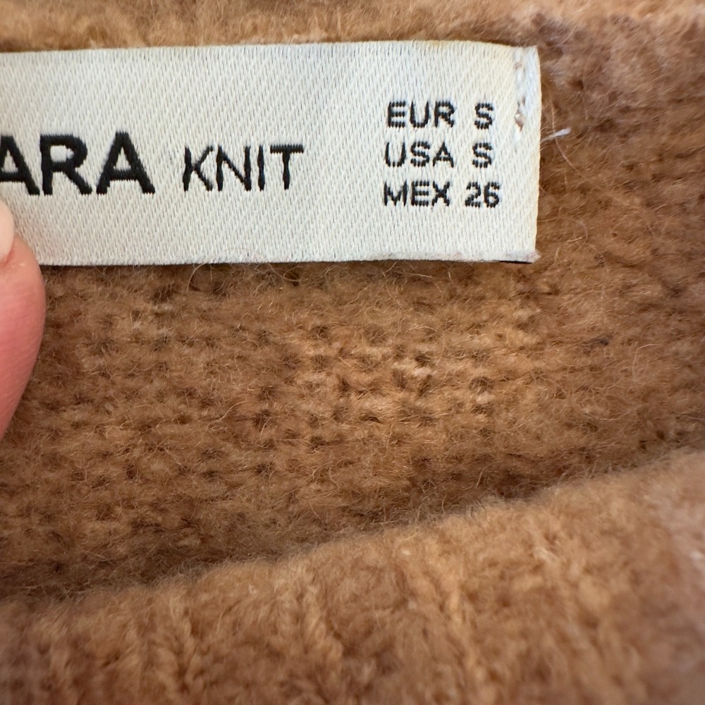 Zara Women's Wool Blend Mock Neck‎ Boxy Oversized Cropped Sweater-Camel-Size S - Picture 3 of 15