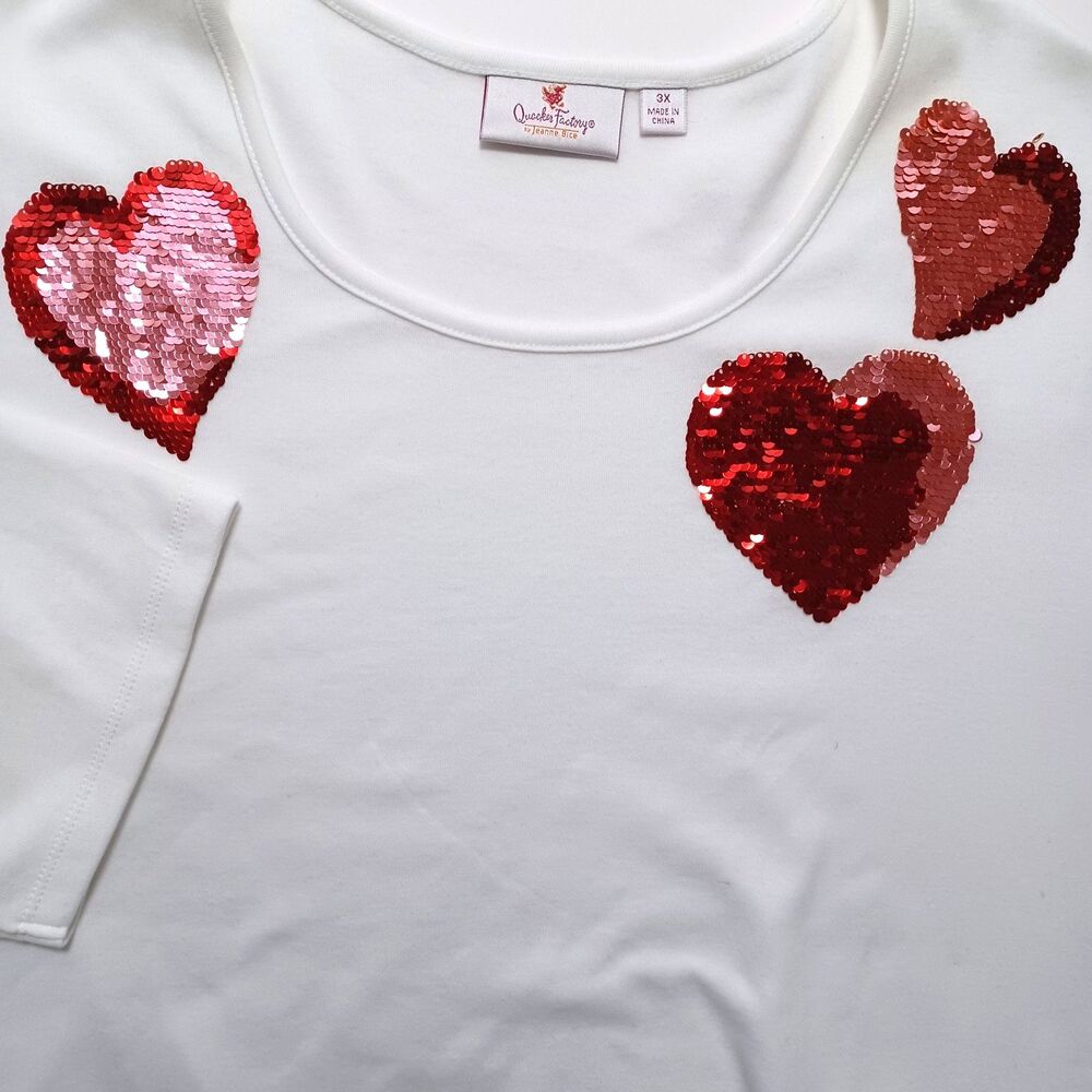 Quacker Factory‎ Top 3X Sequin Embellished Artsy Tunic Hearts Love