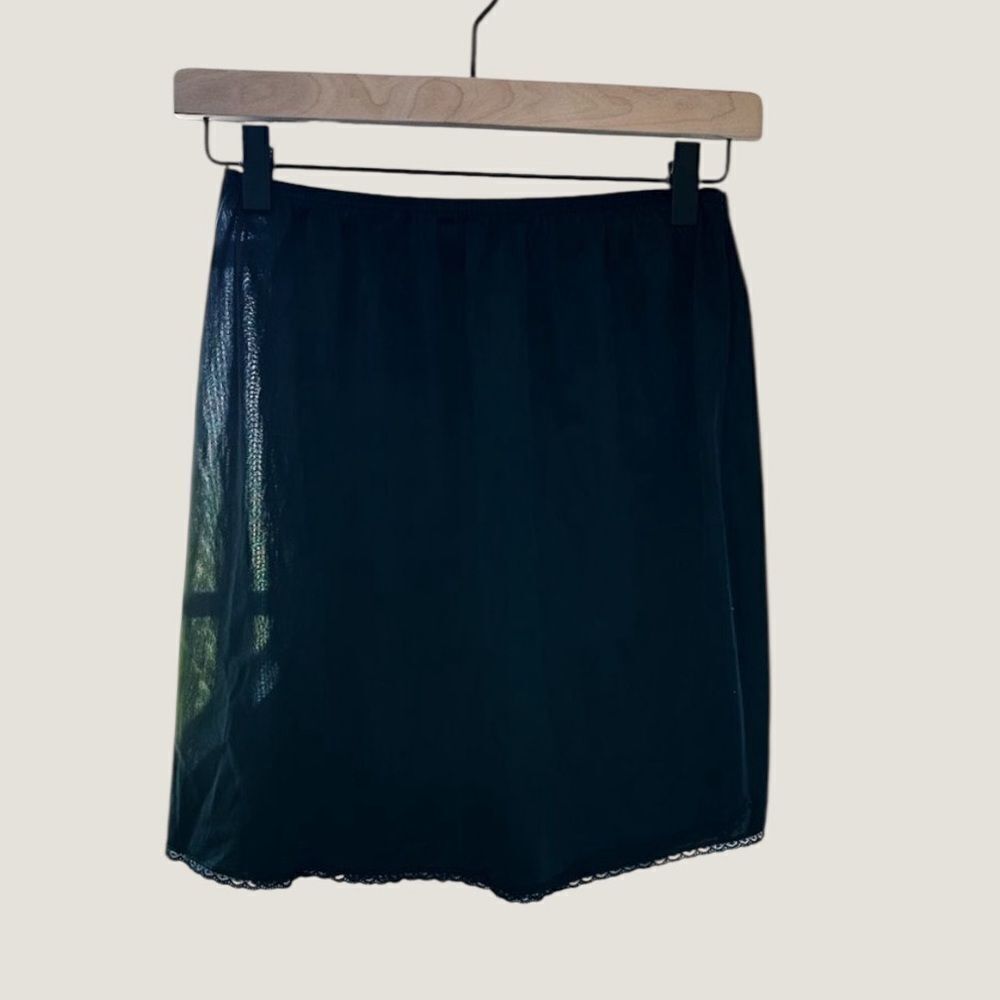 Vintage black slip skirt with slit and Lacey trim