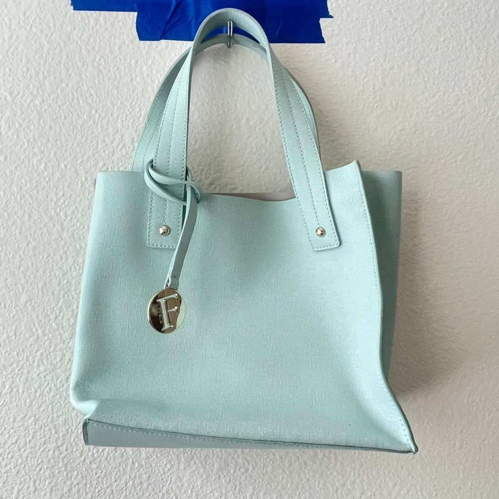Furla Mint Green Genuine Leather Tote Bag Gold Hardware Logo Charm Handbag