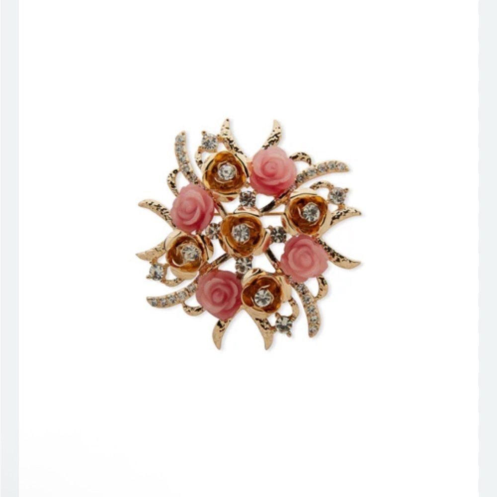 Anne Klein Pink and Gold Floral Brooch