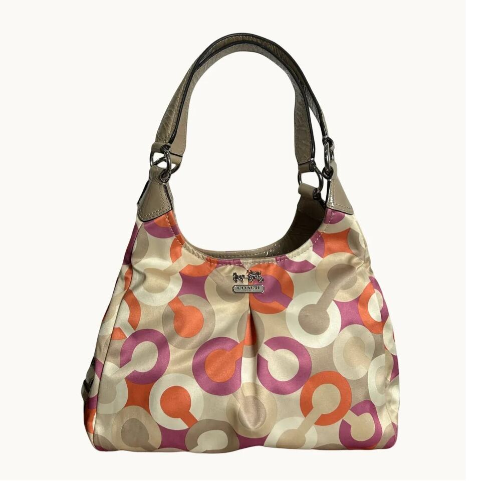 Coach Signature Sateen Hobo Bag Pink Orange Shoulder Purse
