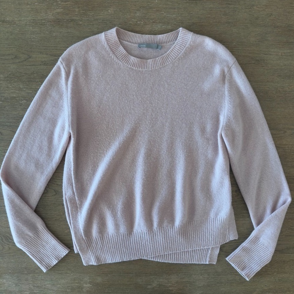 VINCE Asymmetrical 100% Cashmere Crewneck Sweater-Pink- Size L  #S1495-Soft